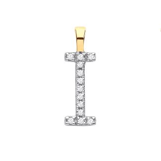 9 Carat Yellow Gold 0.05ct Diamond small set Capital letter I Initials-0