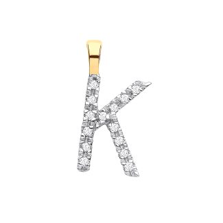 9ct Yellow Gold 0.05ct Diamond Small Set Capital Block Style Initial K Pendant-0