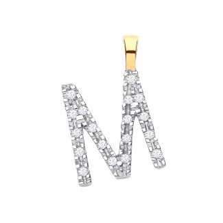 Elite 9ct Yellow Gold 0.05ct Diamond small set Capital letter M Initial-0