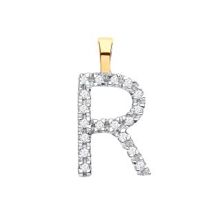 Elite 9ct Yellow Gold 0.05ct Diamond small set Capital letter R Initial-0