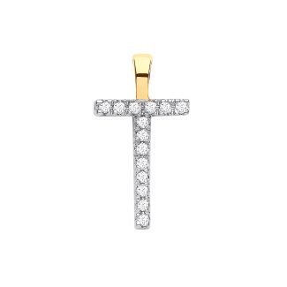 Elegant 9ct Yellow Gold 0.05ct Diamond small set Capital letter T Initial-0
