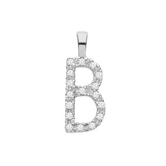 9ct White Gold 0.06ct Diamond Small Set Capital Block Style Initial B Pendant-0