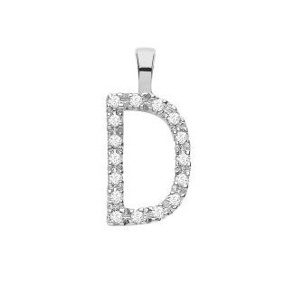 Elite 9ct White Gold 0.06ct Diamond Small Set Capital letter D Initial-0