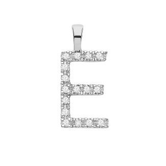 9ct White Gold 0.06ct Diamond Small Set Capital letter E Initial-0