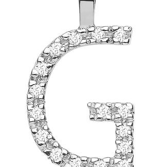 9ct White Gold Elegant 0.06ct Diamond Small Set Capital Block Style Initial G Pendant-0
