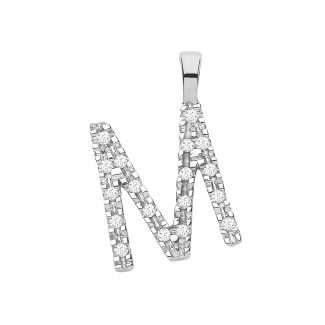 9 Carat White Gold 0.06ct Diamond Small Set Capital letter M Initials-0