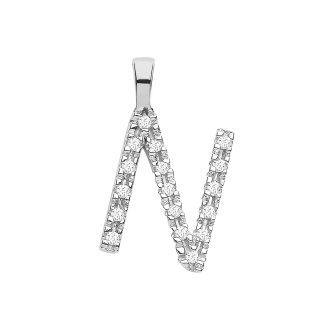 Elite 9ct White Gold 0.06ct Diamond Small Set Capital letter N Initial-0