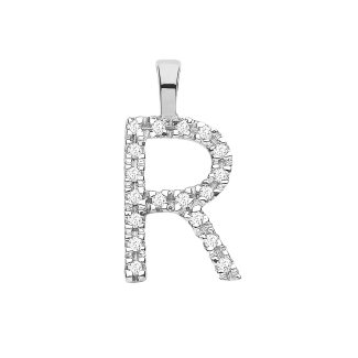 9ct White Gold 0.05 Diamond Small Set Capital letter R Initial-0