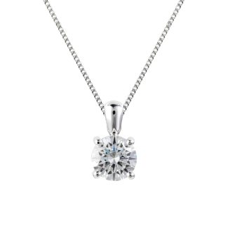 Elite 18ct White Gold 1.00ct Claw Set Diamond Solitaire Pendant-0
