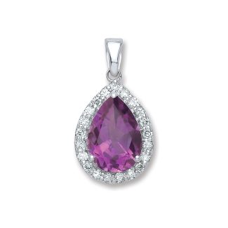 9ct White Gold 0.20ct Diamond with 1.75ct Amethyst Pear Shape Pendant-0