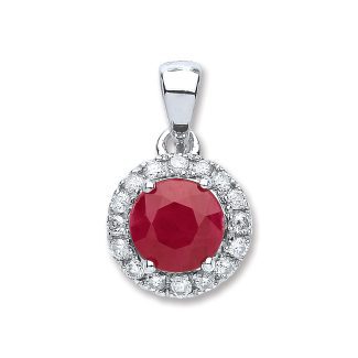 Classic 9ct White Gold 0.15ct Diamond with 0.80ct Round Ruby Pendant-0