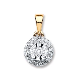 9ct Yellow Gold 0.07ct Diamond Disc Pendant-14386