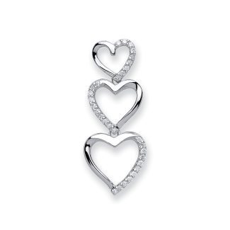 9ct White Gold 0.15ct Diamond Triple Heart Shaped Pendant-0