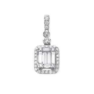 18ct White Gold 0.40ct Baguette & Brilliant Cut Diamond Rectangle Halo Pendant-0