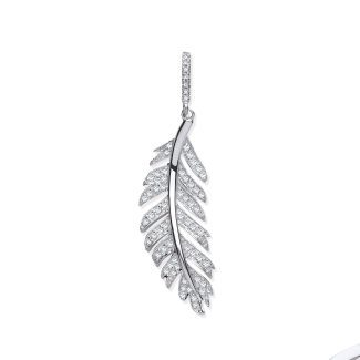 Stunning 9ct White Gold 0.30ct Feather Shape Diamond Pendant-0