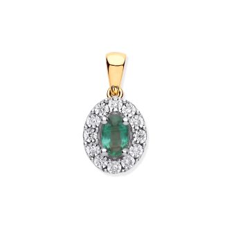 Elegant 9ct Yellow Gold 0.40ct Emerald Cluster 0.05ct Diamond Pendant-0