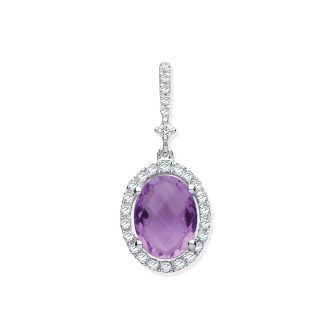 9 Carat White Gold 0.17ct Diamond with 1.35ct Oval Amethyst Pendant-0