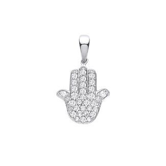 9 Carat White Gold 0.18ct Diamonds Hamsa Pendant-0