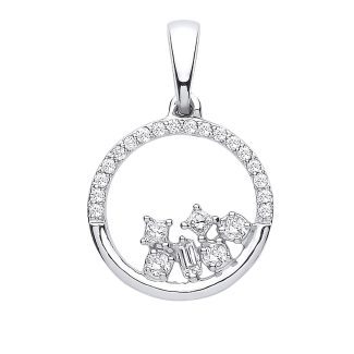 9ct White Gold 0.14ct Diamond Circle Halo Cluster Pendant for Ladies-0