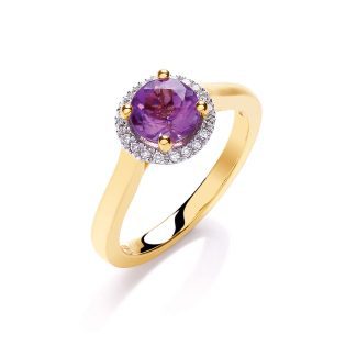 9ct Yellow Gold 0.08ct Diamond 1.00ct 6mm Amethyst Ring-0