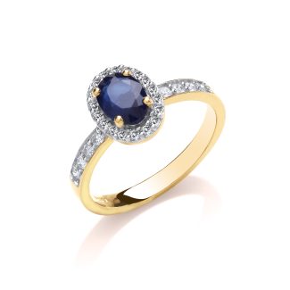 9ct Yellow Gold 0.30ct Diamond with 0.90ct Oval Sapphire Ring-0