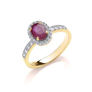 9ct yellow Gold 0.30ct Diamond with 0.80ct Oval Ruby Stone Ring-0