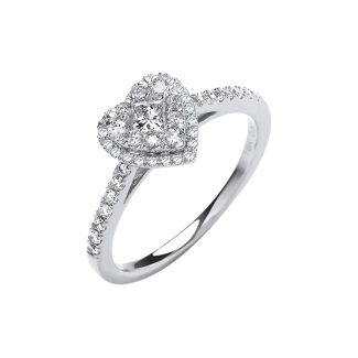 18ct White Gold Heart Shaped 0.50ctw Diamond Dress Ring-0