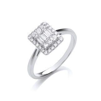 18ct White Gold 0.50ct H/SI Diamond Rectangular Halo Style Ring-0