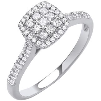 18ct White Gold 0.50ct G/-Si Diamond Square Halo Ring-0