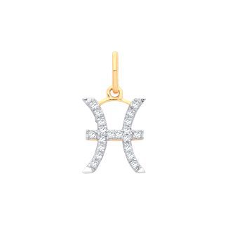 Elegant 9ct Yellow Gold Pisces Zodiac 0.10ct Diamond Pendant-0