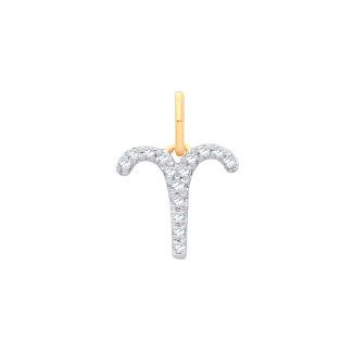 9 carat Yellow Gold Aries Zodiac 0.10ct Diamond Pendant-0