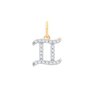 Elite 9ct Yellow Gold Gemini Zodiac 0.12ct Diamond set Pendant-0