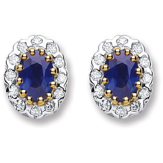 9ct Yellow Gold 0.20ct Diamond & 1.20ct Sapphire Studded Earrings-0