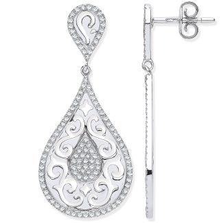 9ct Italian White Gold with 0.50ct Diamond Drop Ladies Earrings-0