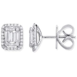 18ct White Gold 0.65ct Baguette & Brilliant Cut Diamond Rectangle Halo Earrings-0