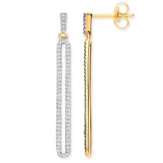 9ct Italian Yellow Gold with 0.25ct Diamond Long Loop Drop Earrings-0