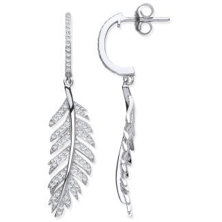 9ct White Gold 0.40ct Diamond Feather Drop Earrings-0