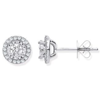 18ct White Gold Halo Design with 0.50ctw Diamond Stud Ladies Earring-14022