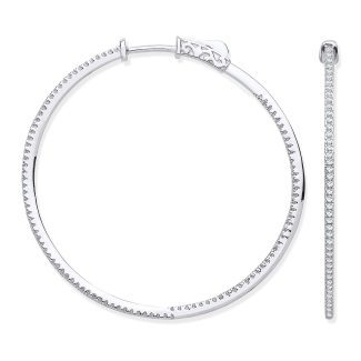 18ct White Gold with 0.72ct Diamonds Inside & Outside Skinny Hoops Earrings Set -0