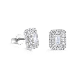 18ct White Gold 0.70ctw Emerald Cut Rectangular Diamond 9mm Stud Earring-0