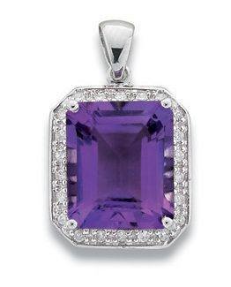 9 Carat White Gold 0.19ct Diamond with 5.11ct Emerald Amethyst Pendant-0