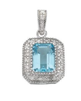 9ct White Gold 0.10ct Diamond with 1.95ct Blue Topaz Stone Pendant-0