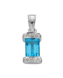 9ct Premium White Gold Diamond and Emerald Cut Blue Topaz Pendant-0