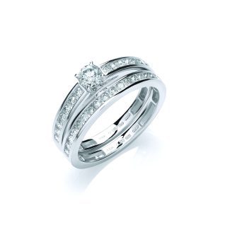 18ct White Gold 0.75ct Diamond Bridal Set Rings-0
