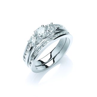 18ct White Gold 1.20ct Diamond Trilogy Bridal Set Ring-0