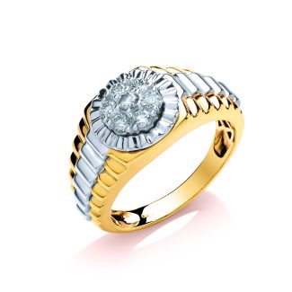 9ct Yellow & White Gold 0.50ct Diamond Two Colour Gents Ring-0