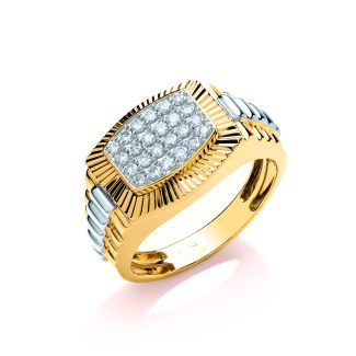 9ct Yellow & White Gold 0.50ct Diamond Fancy Link Gents Ring-0