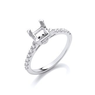 18ct White Gold 0.22ct Diamond Semi-Set P/C Engagement Ring Mount for a 1.00ct Centre Stone-0