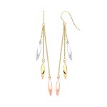 9ct Yellow, White and Rose Gold Twisted Tubes Hollow Ladies Drop Earrings-0