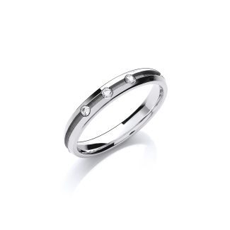 0.06ct 3 Stone Brilliant Cut Diamond Set 3mm Court Centre Groove Wedding Band-0